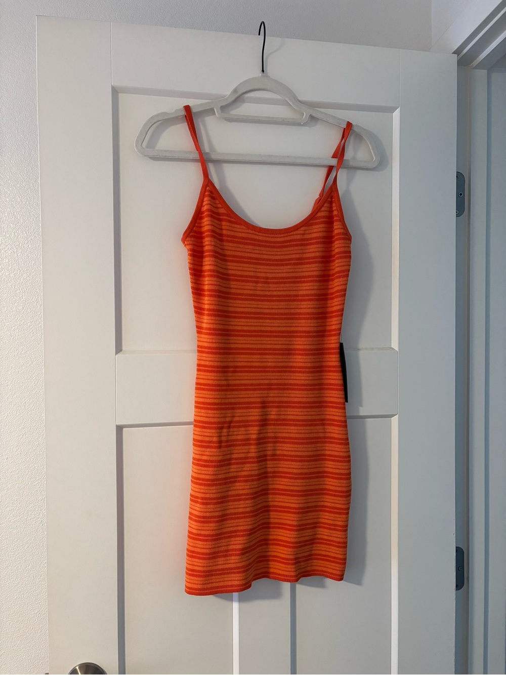 White Fox Boutique Orange Striped Spaghetti Strap Mini Dress